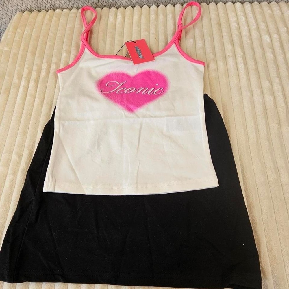 Edikted White Tank Top with Pink Heart and Pink Trim, tag is removed!